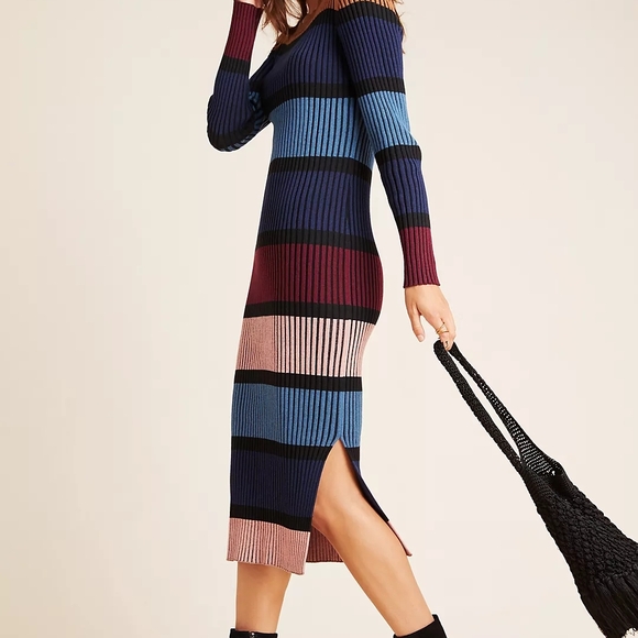 Anthropologie Dolan Lorna Midi Colorful Striped Long Sleeve Sweater Dress - Picture 3 of 8